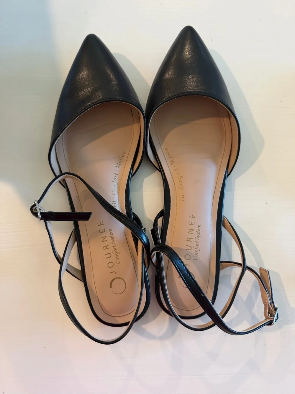 Journee Collection Black Pointed Ankle-Strap Flats